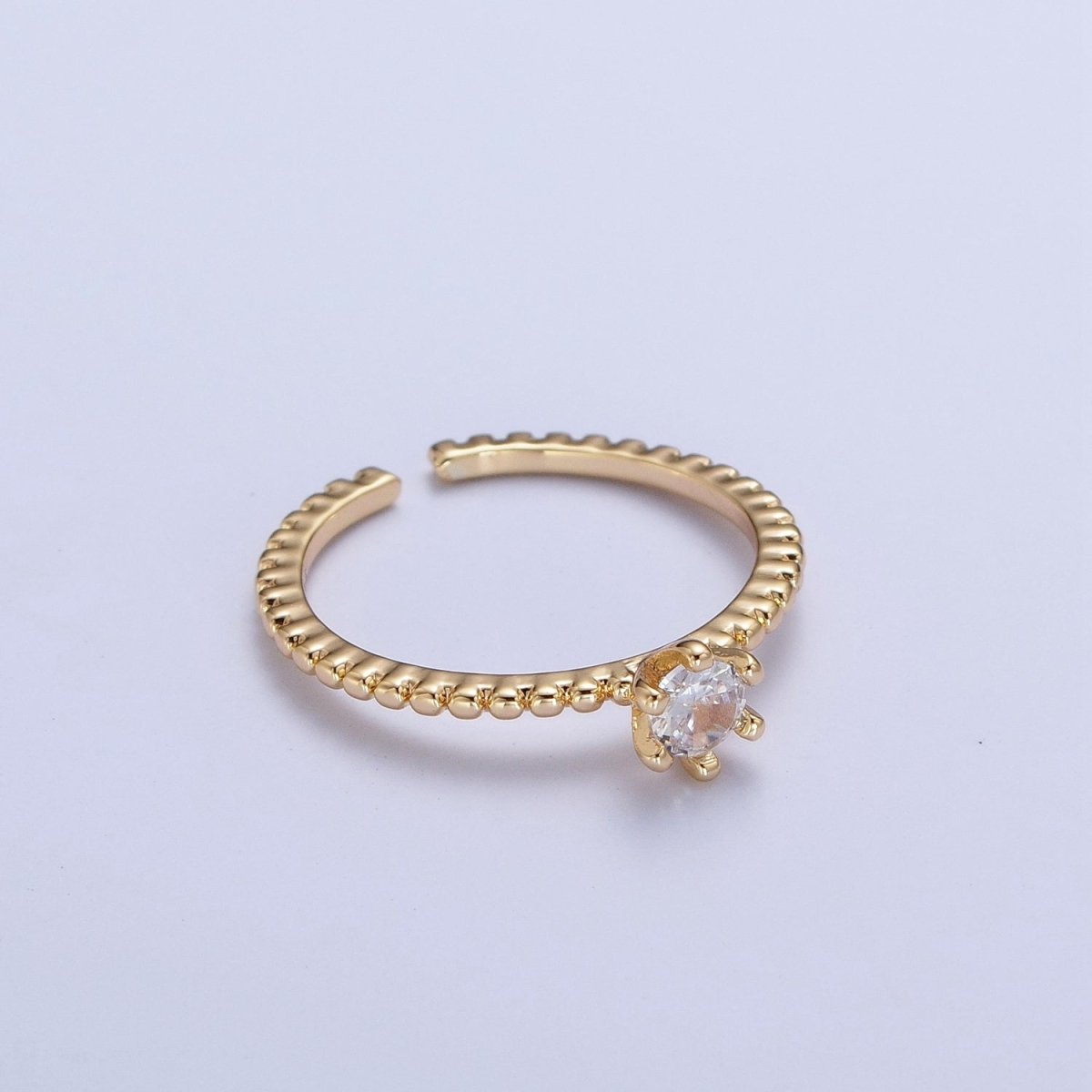 Round Cubic Zirconia Stone Beaded Adjustable Promise Ring | X-558 - DLUXCA