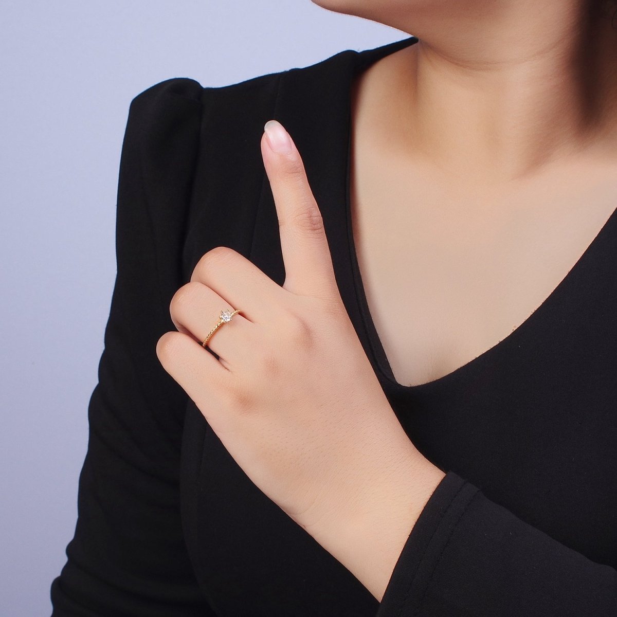 Round Cubic Zirconia Stone Beaded Adjustable Promise Ring | X-558 - DLUXCA