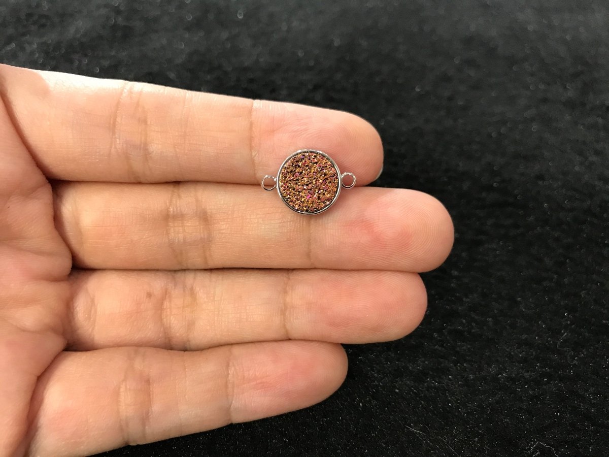 Round Druzy, Circle Geode Double Bails, Choose Your Color Ladies Bracelet Charm Connector, Necklace Pendant, Findings for Jewelry Making F-653 F-654 F-655 F-656 F-657 F-658 F-659 - DLUXCA