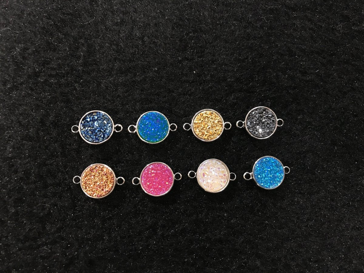 Round Druzy, Circle Geode Double Bails, Choose Your Color Ladies Bracelet Charm Connector, Necklace Pendant, Findings for Jewelry Making F-653 F-654 F-655 F-656 F-657 F-658 F-659 - DLUXCA