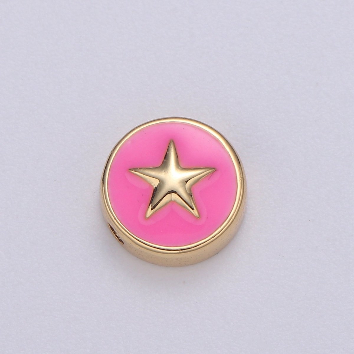 Round Enamel Tiny Gold Star - 24k Gold filled Round Beads - 10mm beads for bracelet making supply Celestial Jewelry making B-471 to B-480 - DLUXCA