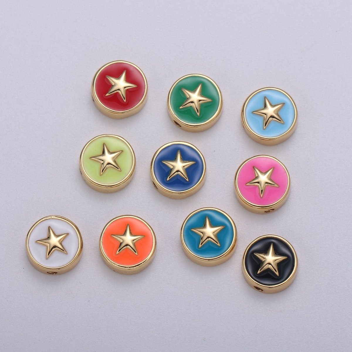 Round Enamel Tiny Gold Star - 24k Gold filled Round Beads - 10mm beads for bracelet making supply Celestial Jewelry making B-471 to B-480 - DLUXCA