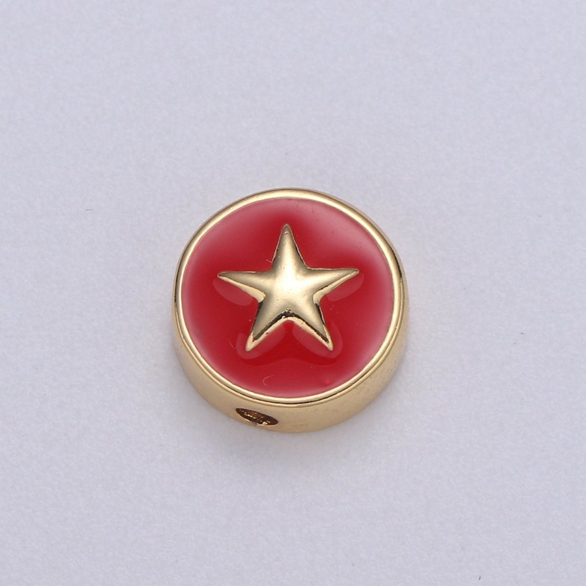 Round Enamel Tiny Gold Star - 24k Gold filled Round Beads - 10mm beads for bracelet making supply Celestial Jewelry making B-471 to B-480 - DLUXCA