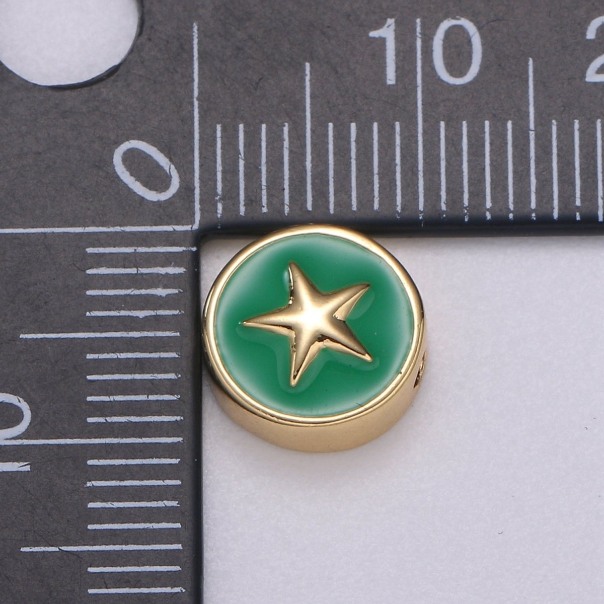 Round Enamel Tiny Gold Star - 24k Gold filled Round Beads - 10mm beads for bracelet making supply Celestial Jewelry making B-471 to B-480 - DLUXCA