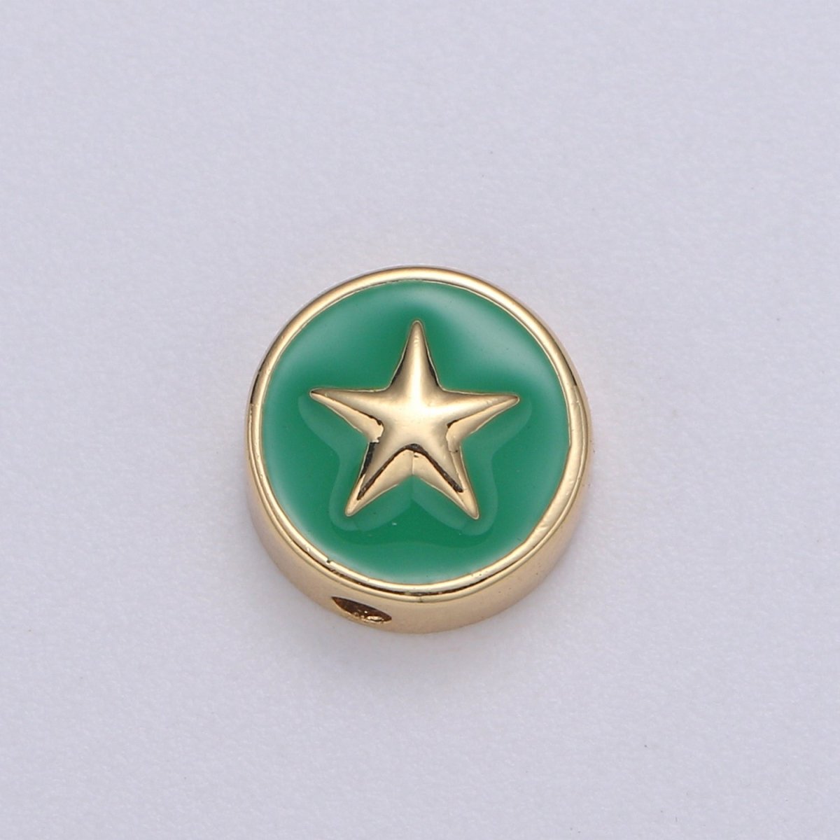 Round Enamel Tiny Gold Star - 24k Gold filled Round Beads - 10mm beads for bracelet making supply Celestial Jewelry making B-471 to B-480 - DLUXCA