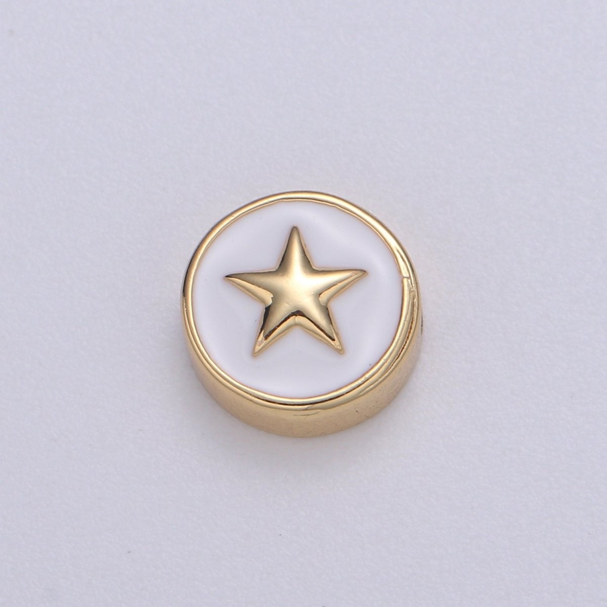 Round Enamel Tiny Gold Star - 24k Gold filled Round Beads - 10mm beads for bracelet making supply Celestial Jewelry making B-471 to B-480 - DLUXCA