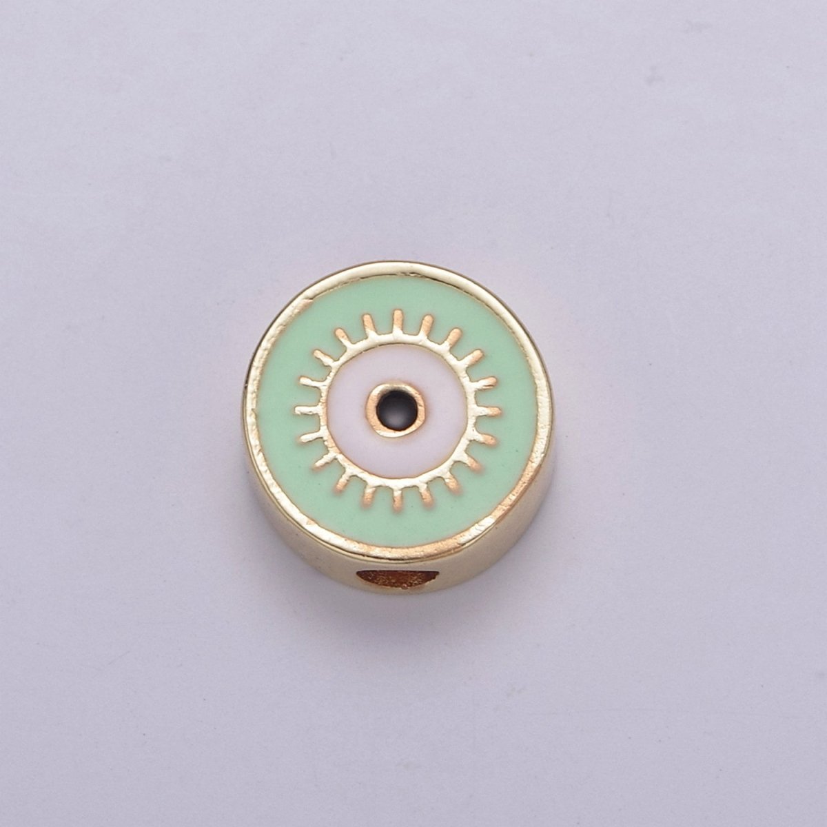 Round Evil Eye Bead, 10mm Evil Eye Beads, Side Drilled Black, Blue, Pink, Green, White Enamel B-760 to B-764 - DLUXCA