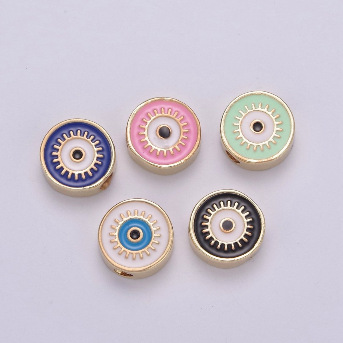 Round Evil Eye Bead, 10mm Evil Eye Beads, Side Drilled Black, Blue, Pink, Green, White Enamel B-760 to B-764 - DLUXCA