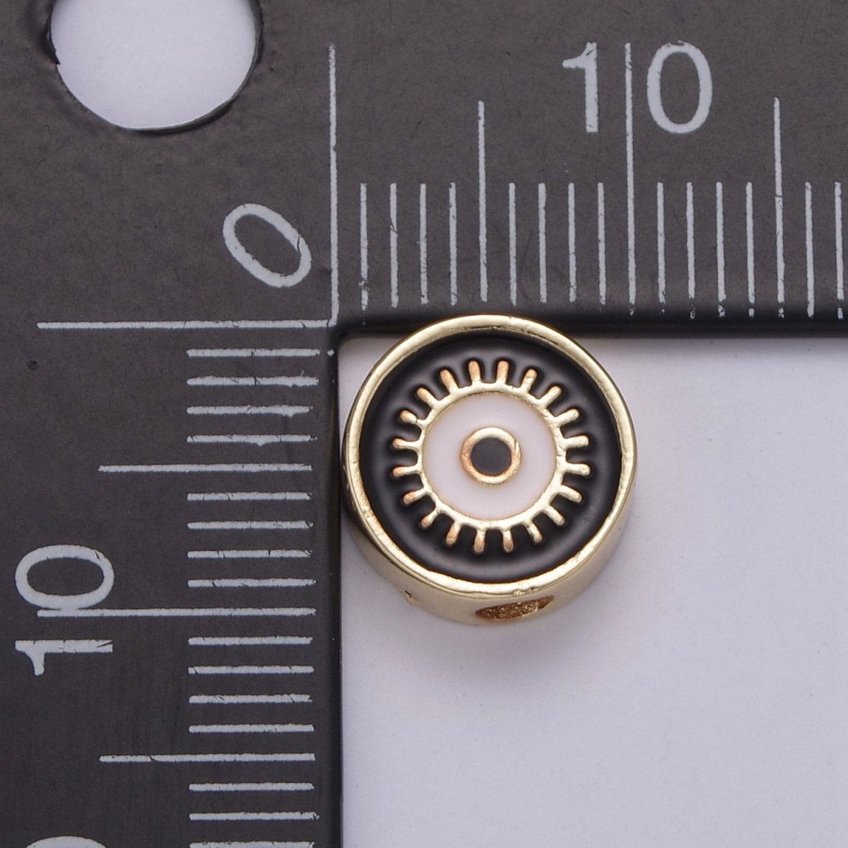 Round Evil Eye Bead, 10mm Evil Eye Beads, Side Drilled Black, Blue, Pink, Green, White Enamel B-760 to B-764 - DLUXCA