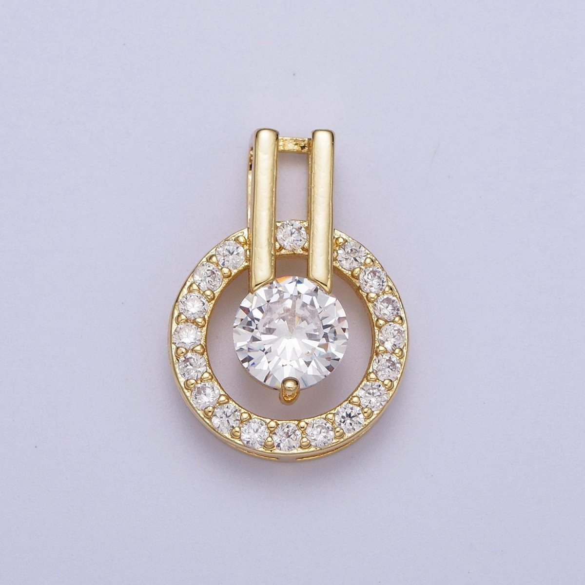 Round Gold Micro Paved Cubic Zirconia Double Bar Bail Pendant For Jewelry Making | X-546 - DLUXCA