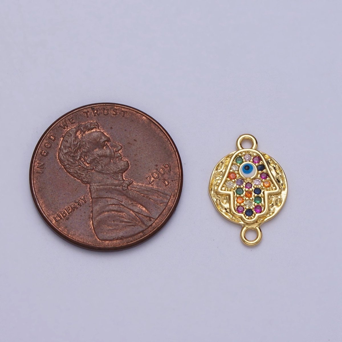 Round Hammered Evil Eye Multicolor Micro Paved CZ Gold Link Connector | Y-669 - DLUXCA