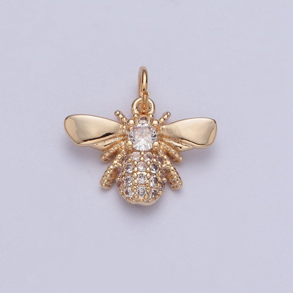 Round Micro Paved CZ Gold Bumble Queen Bee Charm For Garden Insect Jewelry | X-207 - DLUXCA