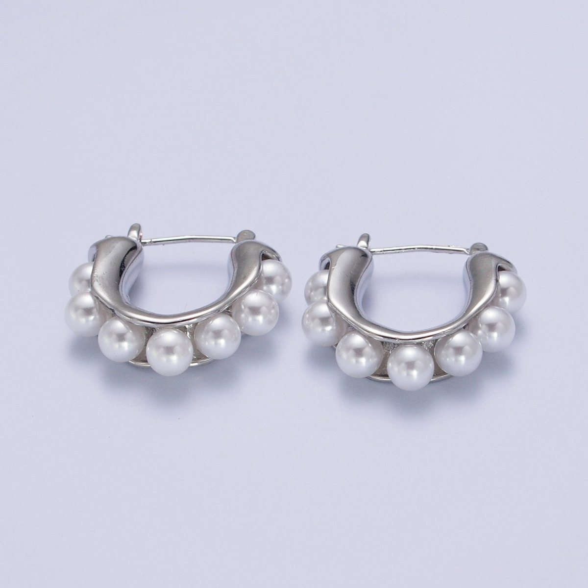 Round Pearl Lined 24.3mm Gold / Silver Latch Geometric Hoop Earrings | Y-114 Y-196 - DLUXCA