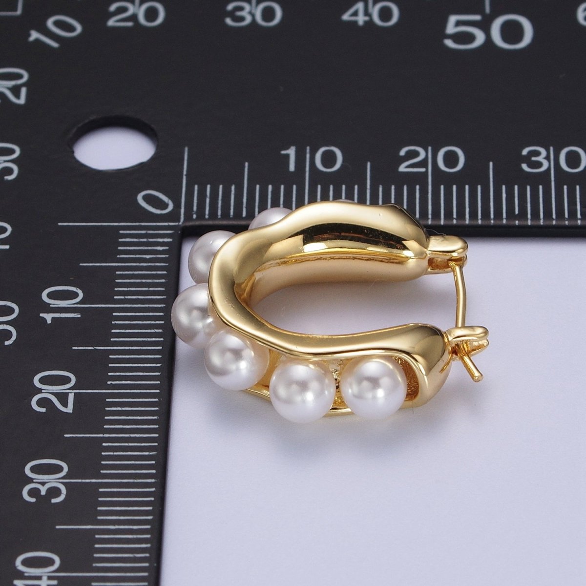 Round Pearl Lined 24.3mm Gold / Silver Latch Geometric Hoop Earrings | Y-114 Y-196 - DLUXCA