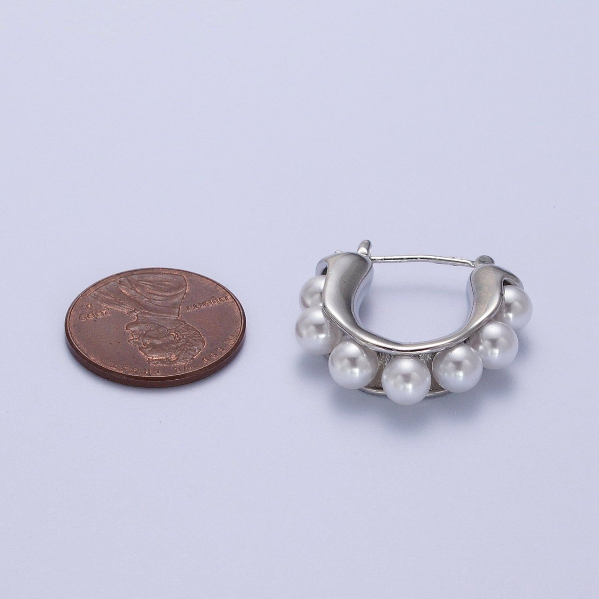 Round Pearl Lined 24.3mm Gold / Silver Latch Geometric Hoop Earrings | Y-114 Y-196 - DLUXCA