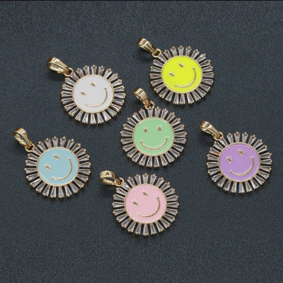 Round Smiley Face Charm Cubic Happy Face Pendant for Necklace Earring Component I-424 I-438 I-441 I-443 I-614 I-757 - DLUXCA