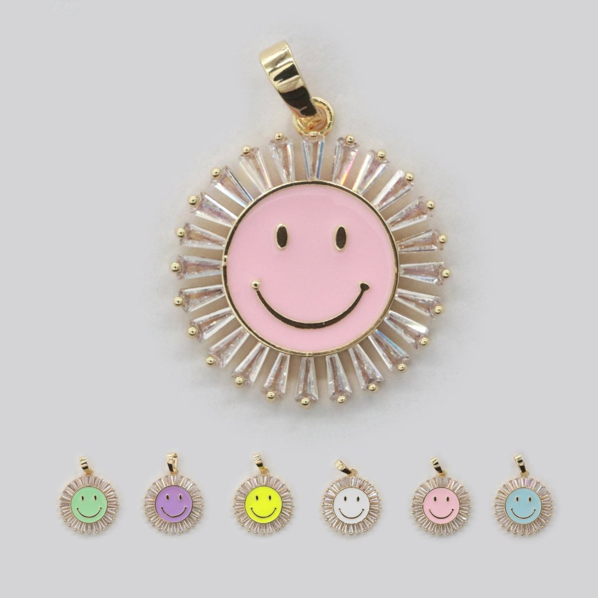 Round Smiley Face Charm Cubic Happy Face Pendant for Necklace Earring Component I-424 I-438 I-441 I-443 I-614 I-757 - DLUXCA