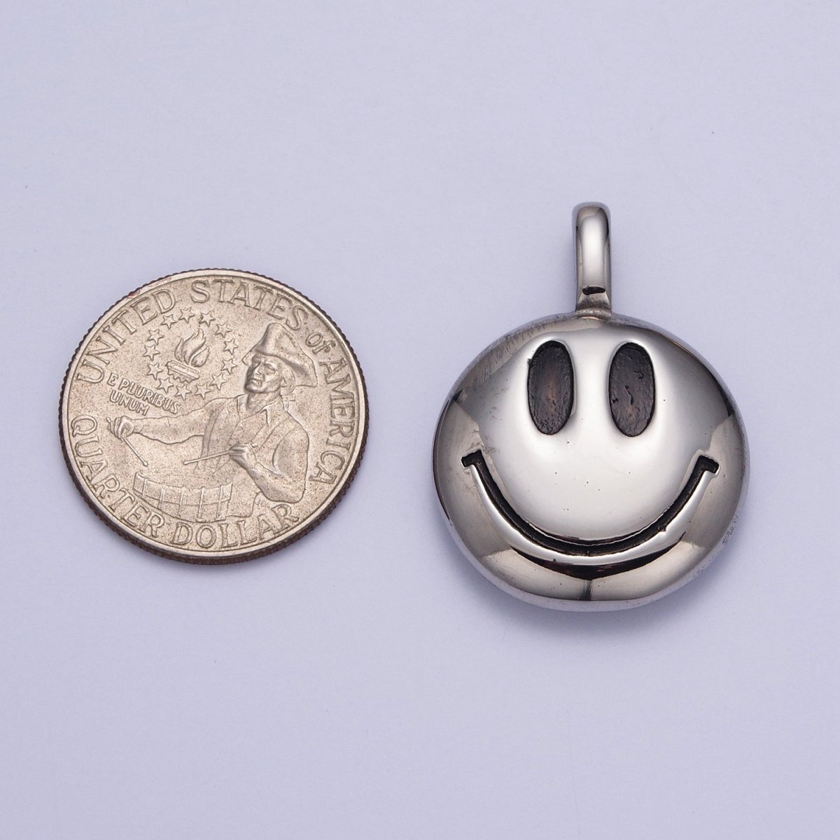 Round Smiley Face Stainless Steel Charm Pendant in Gold & Silver | X-661 X-662 - DLUXCA