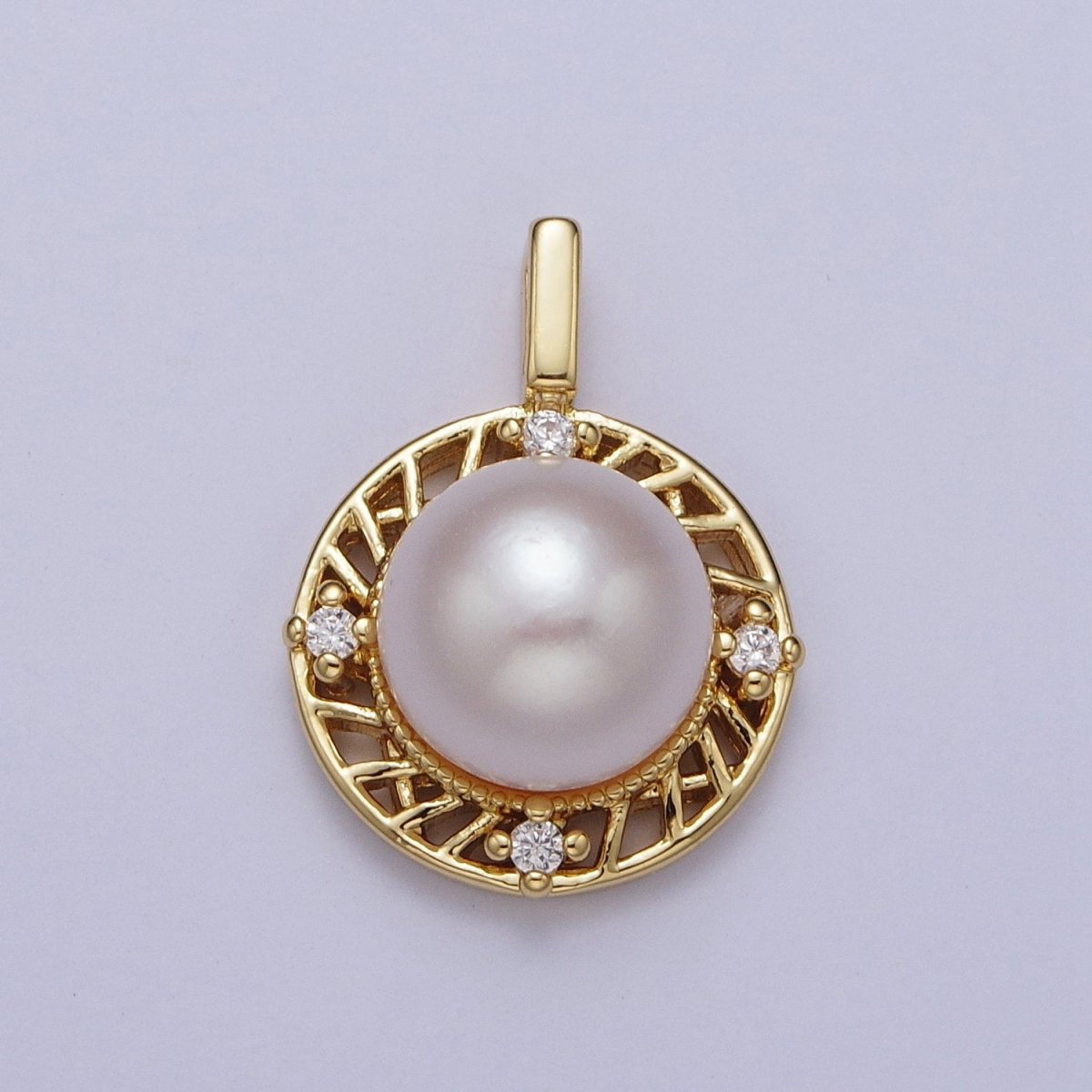 Round White Pearl / Purple Shell Pearl Dangle CZ Charm For Jewelry Making H-077 H-715 - DLUXCA