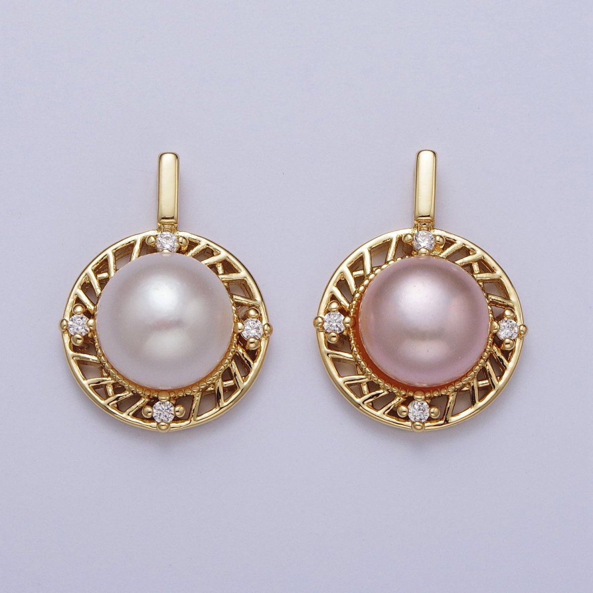 Round White Pearl / Purple Shell Pearl Dangle CZ Charm For Jewelry Making H-077 H-715 - DLUXCA