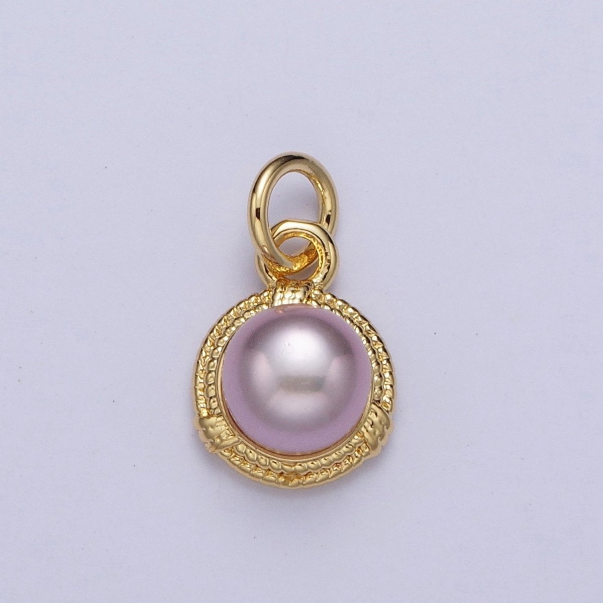 Round White / Purple Shell Pearl Rope Coil Medallion Charm | A-312 C-185 - DLUXCA