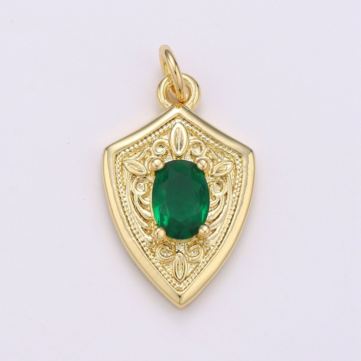 Ruby Cubic Zirconia Charms Pendants-Emerald CZ 14K Gold Filled Medieval Charm, Shield Pendant Necklace Bracelet Supply D-702 D-703 - DLUXCA