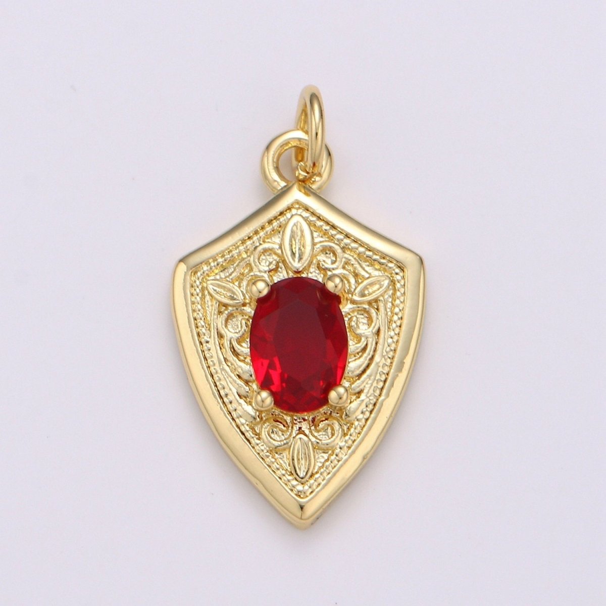 Ruby Cubic Zirconia Charms Pendants-Emerald CZ 14K Gold Filled Medieval Charm, Shield Pendant Necklace Bracelet Supply D-702 D-703 - DLUXCA