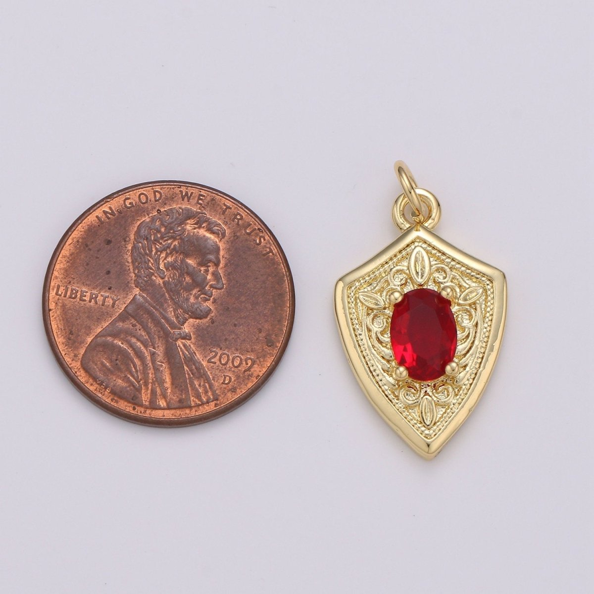 Ruby Cubic Zirconia Charms Pendants-Emerald CZ 14K Gold Filled Medieval Charm, Shield Pendant Necklace Bracelet Supply D-702 D-703 - DLUXCA