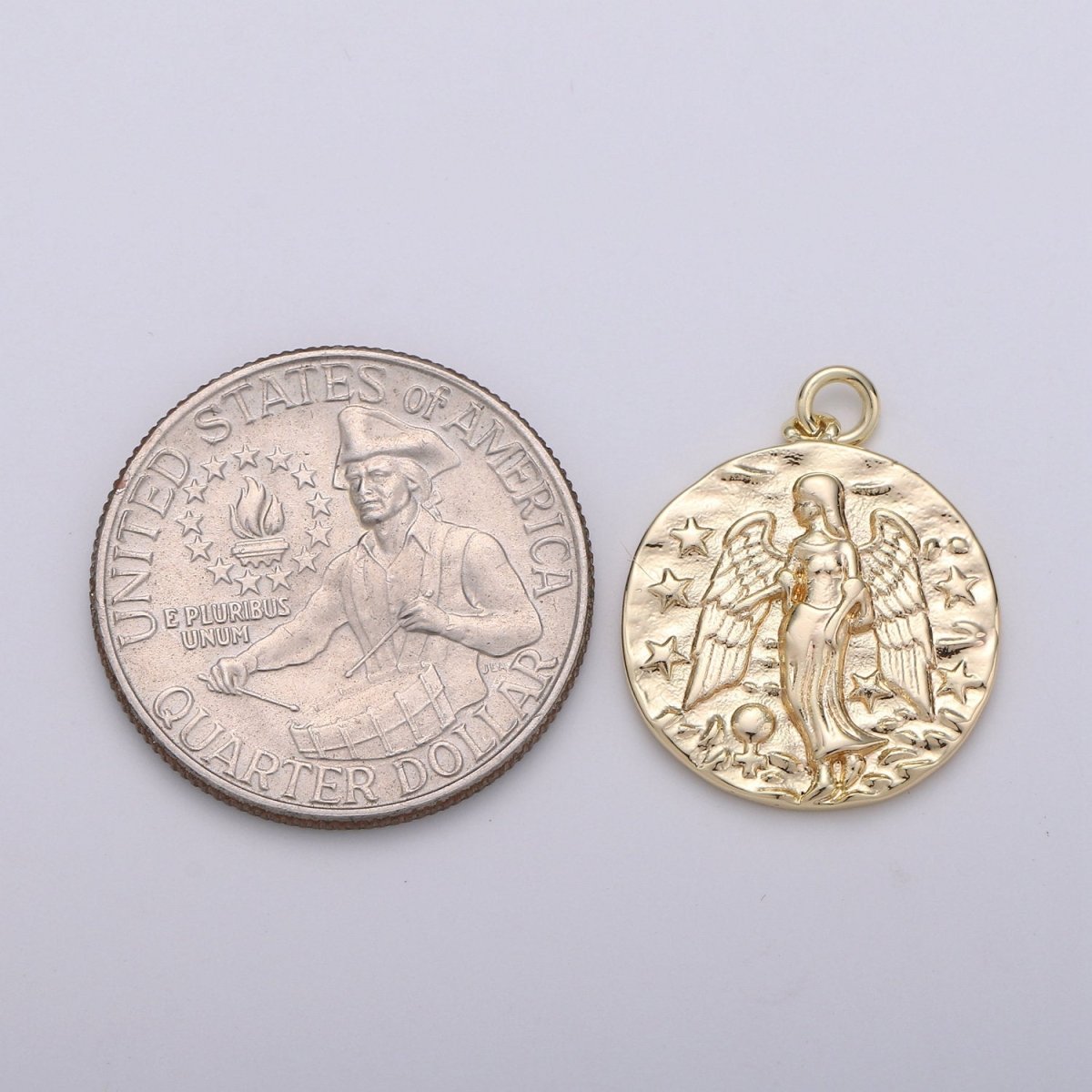 Rustic Coin Charm 14k Gold Filled coin pendant, Medallion charms Angel coin charms, Vintage Disc Charm for Necklace Bracelet Earring D-391 - DLUXCA