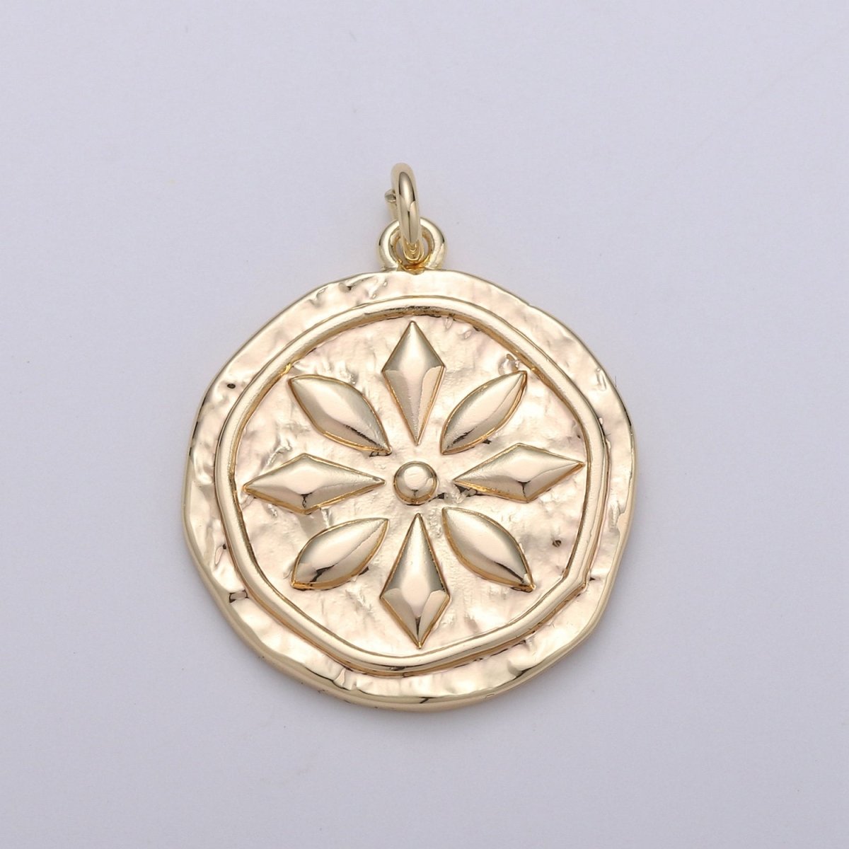 Rustic Coin Charm 18k Gold Filled coin pendant, Medallion charms Lotus coin charms, Vintage Disc Charm | D-395 - DLUXCA