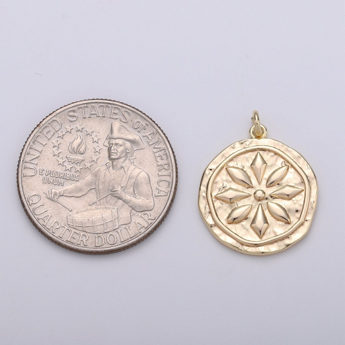 Rustic Coin Charm 18k Gold Filled coin pendant, Medallion charms Lotus coin charms, Vintage Disc Charm | D-395 - DLUXCA