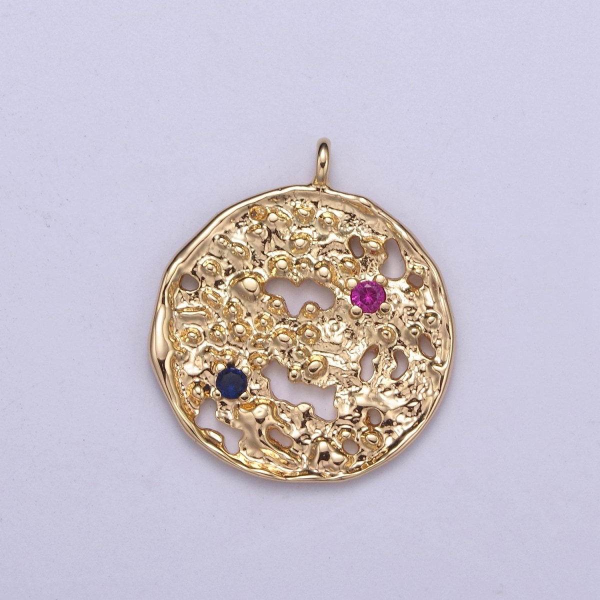 Rustic Coin Charm, Vintage Gold Coin Pendant, cz Charms, Vintage Disc Charm for Necklace Bracelet N-411 - DLUXCA
