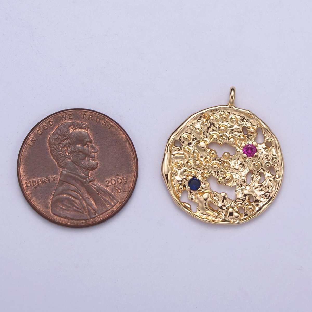 Rustic Coin Charm, Vintage Gold Coin Pendant, cz Charms, Vintage Disc Charm for Necklace Bracelet N-411 - DLUXCA