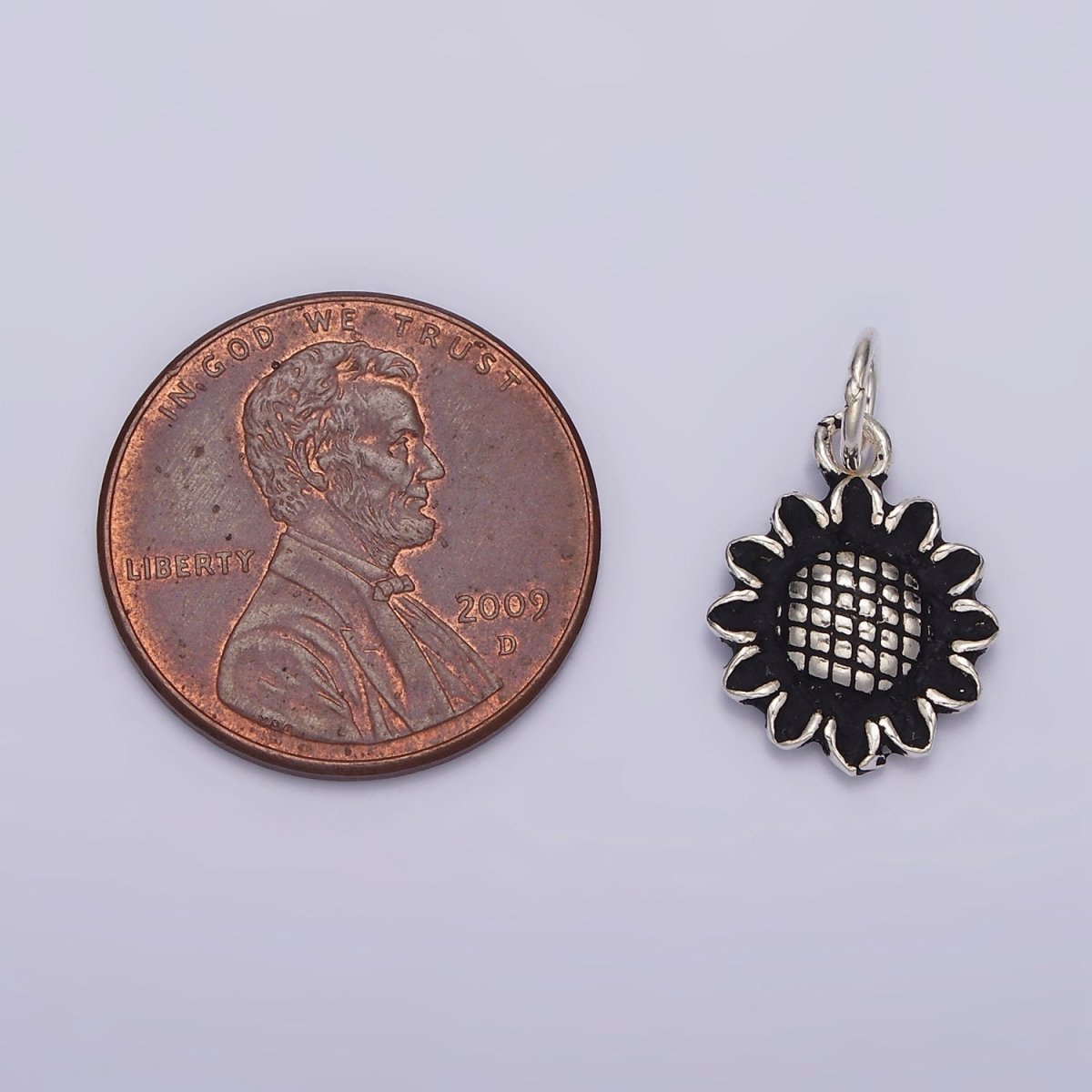 S925 Sterling Silver 18mm Sunflower Nature Black Charm | SL-364 - DLUXCA