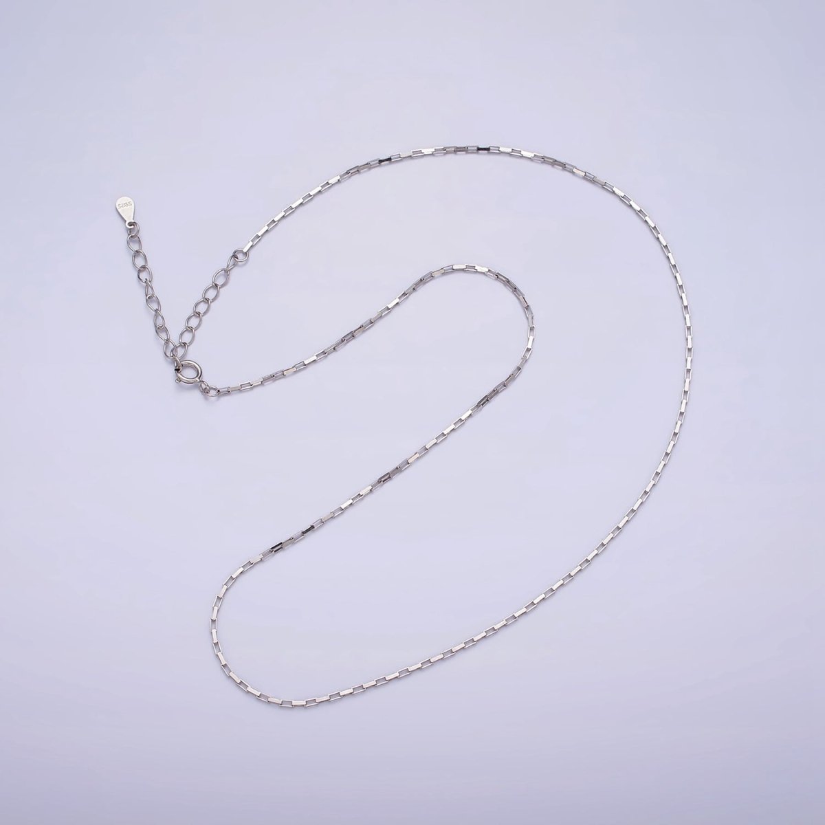 S925 Sterling Silver 1mm Dainty Rectangular Box 15.5 Inch Choker Chain Necklace | WA-1942 Clearance Pricing - DLUXCA