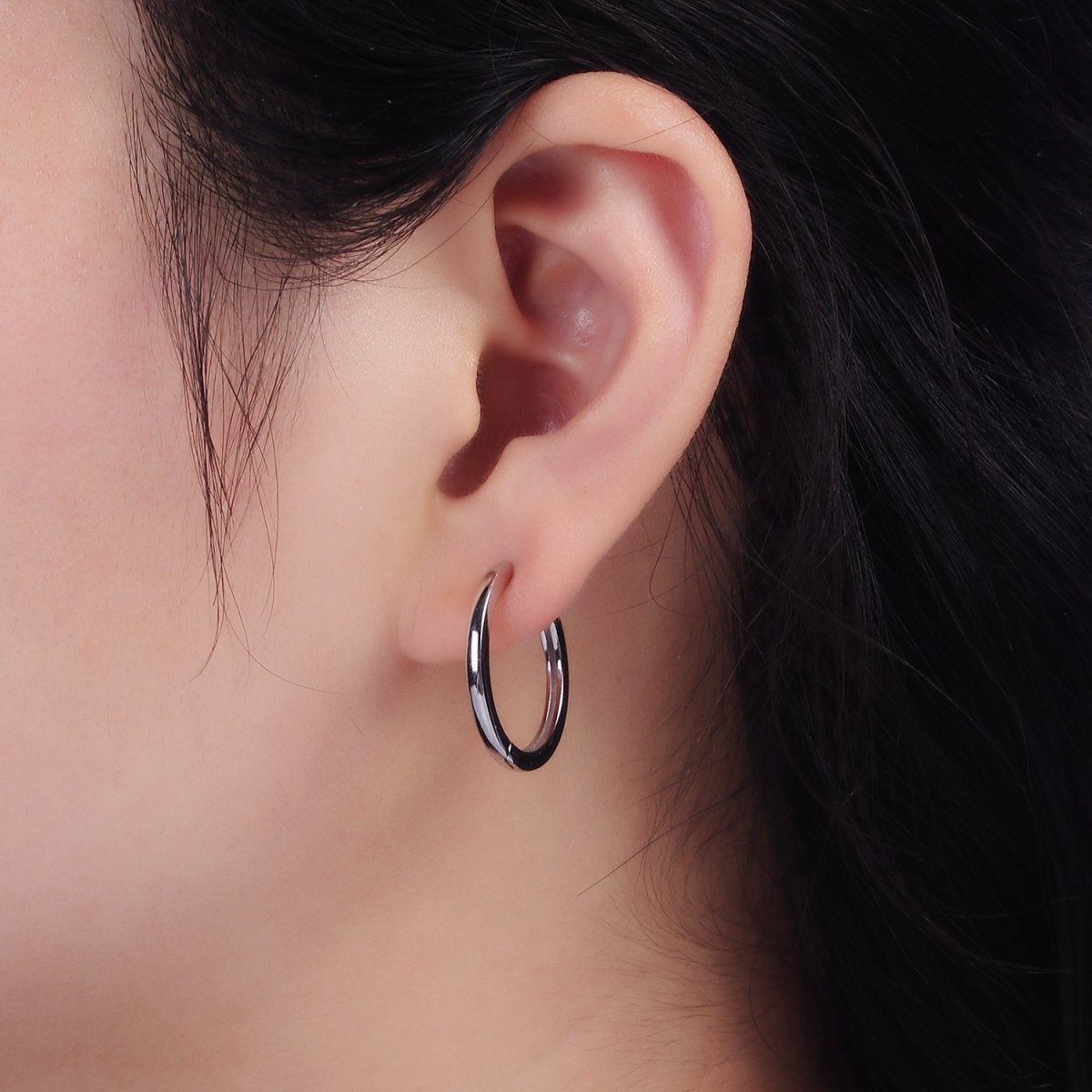 S925 Sterling Silver 23mm Thin Minimalist Huggie Endless Hoop Earrings | SL-413 - DLUXCA