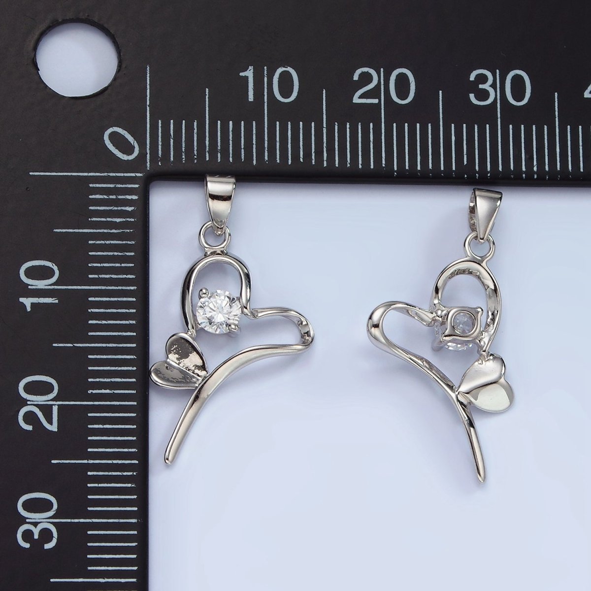 S925 Sterling Silver 25mm Clear CZ Open Double Heart Pendant | SL-450 - DLUXCA