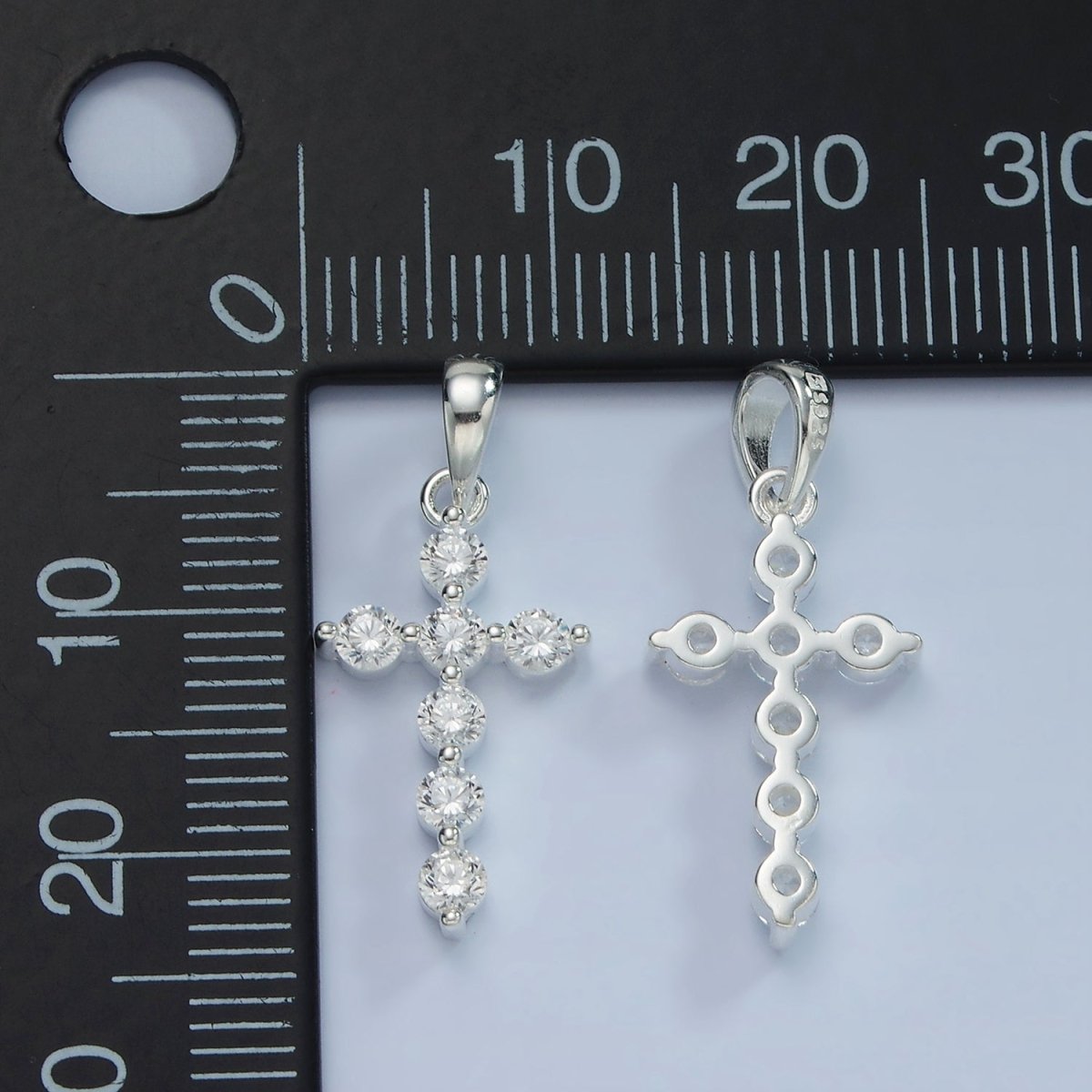 S925 Sterling Silver 25mm Clear Round CZ Latin Cross Religious Pendant | SL-468 - DLUXCA