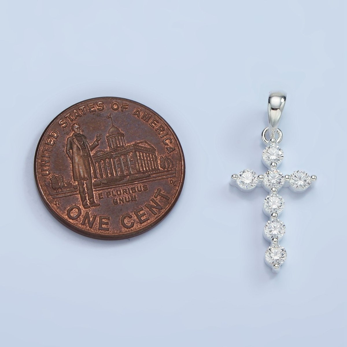 S925 Sterling Silver 25mm Clear Round CZ Latin Cross Religious Pendant | SL-468 - DLUXCA