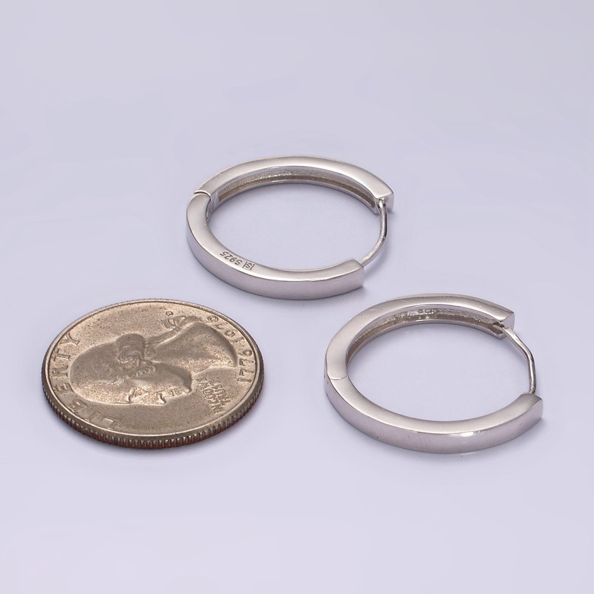 S925 Sterling Silver 25mm Flat Huggie Hoop Minimalist Earrings | SL-414 - DLUXCA