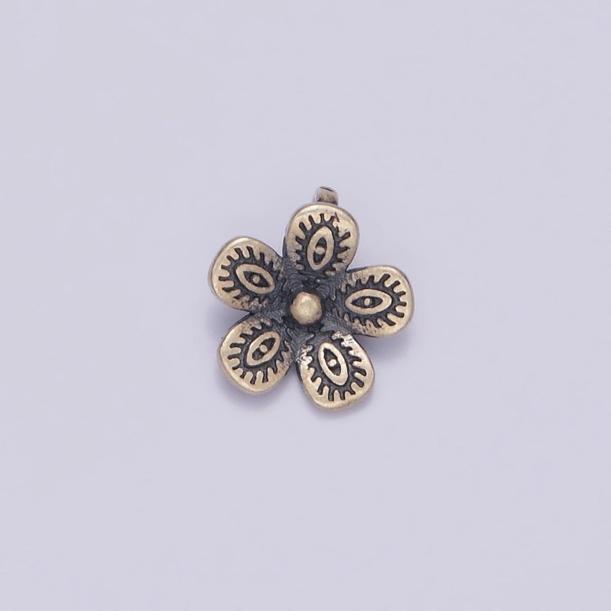 S925 Sterling Silver 9mm Evil Eye Engraved Flower Nature Back Loop Charms | SL-359 - DLUXCA