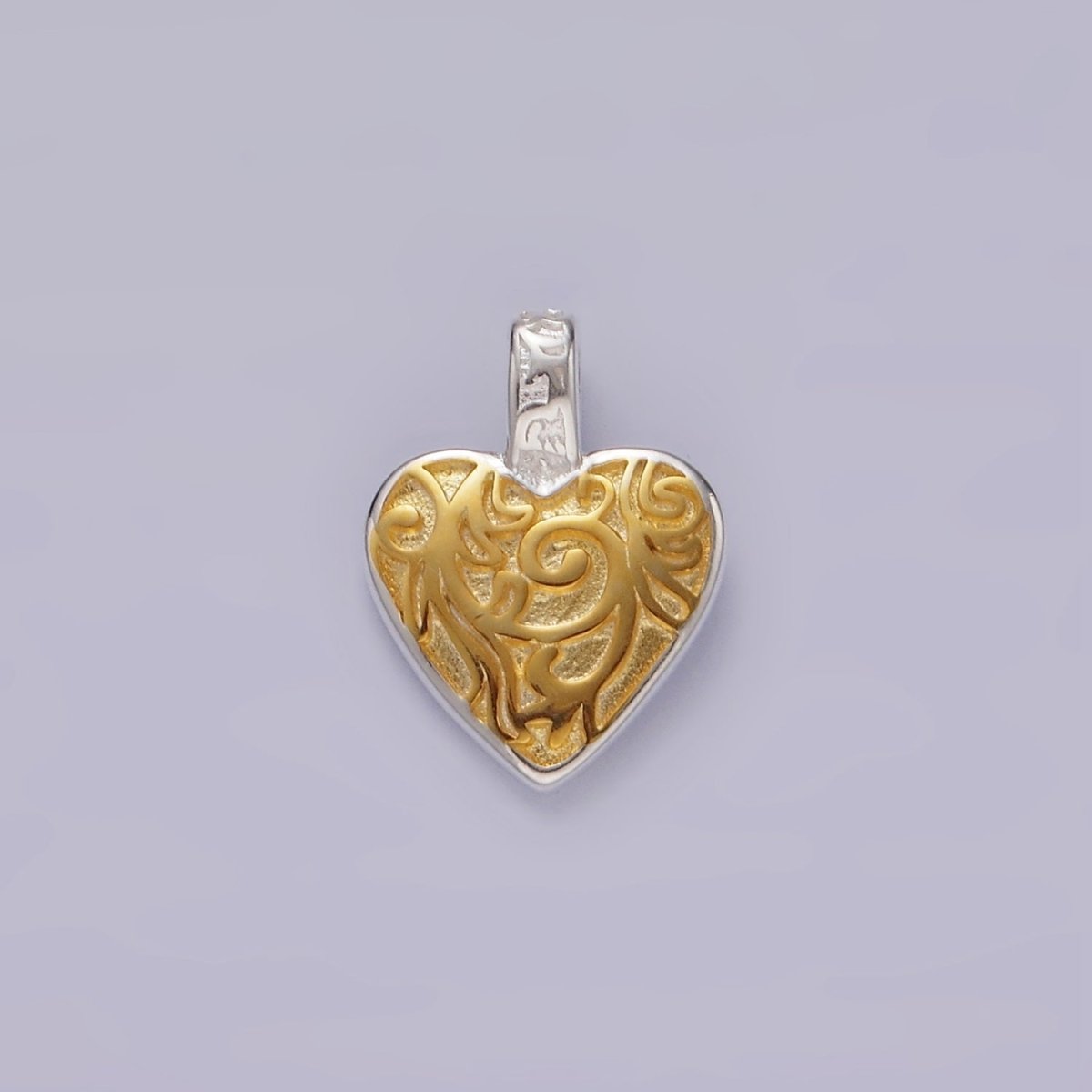 S925 Sterling Silver Artisan Heart Double Sided Mixed Metal Pendant | SL-438 - DLUXCA