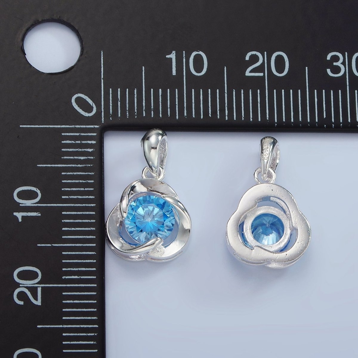 S925 Sterling Silver Blue, Clear CZ Triple Circular Band Open Pendant | SL-466 - DLUXCA