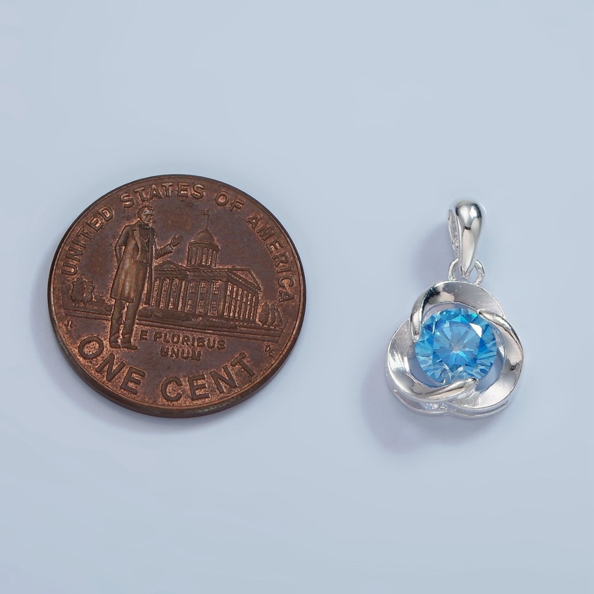 S925 Sterling Silver Blue, Clear CZ Triple Circular Band Open Pendant | SL-466 - DLUXCA