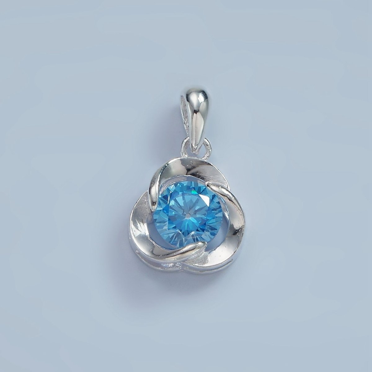 S925 Sterling Silver Blue, Clear CZ Triple Circular Band Open Pendant | SL-466 - DLUXCA