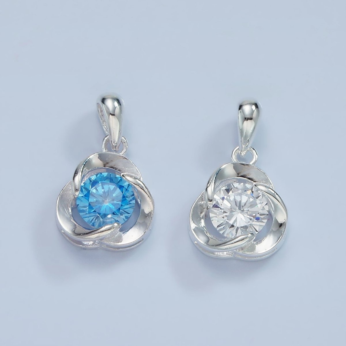 S925 Sterling Silver Blue, Clear CZ Triple Circular Band Open Pendant | SL-466 - DLUXCA