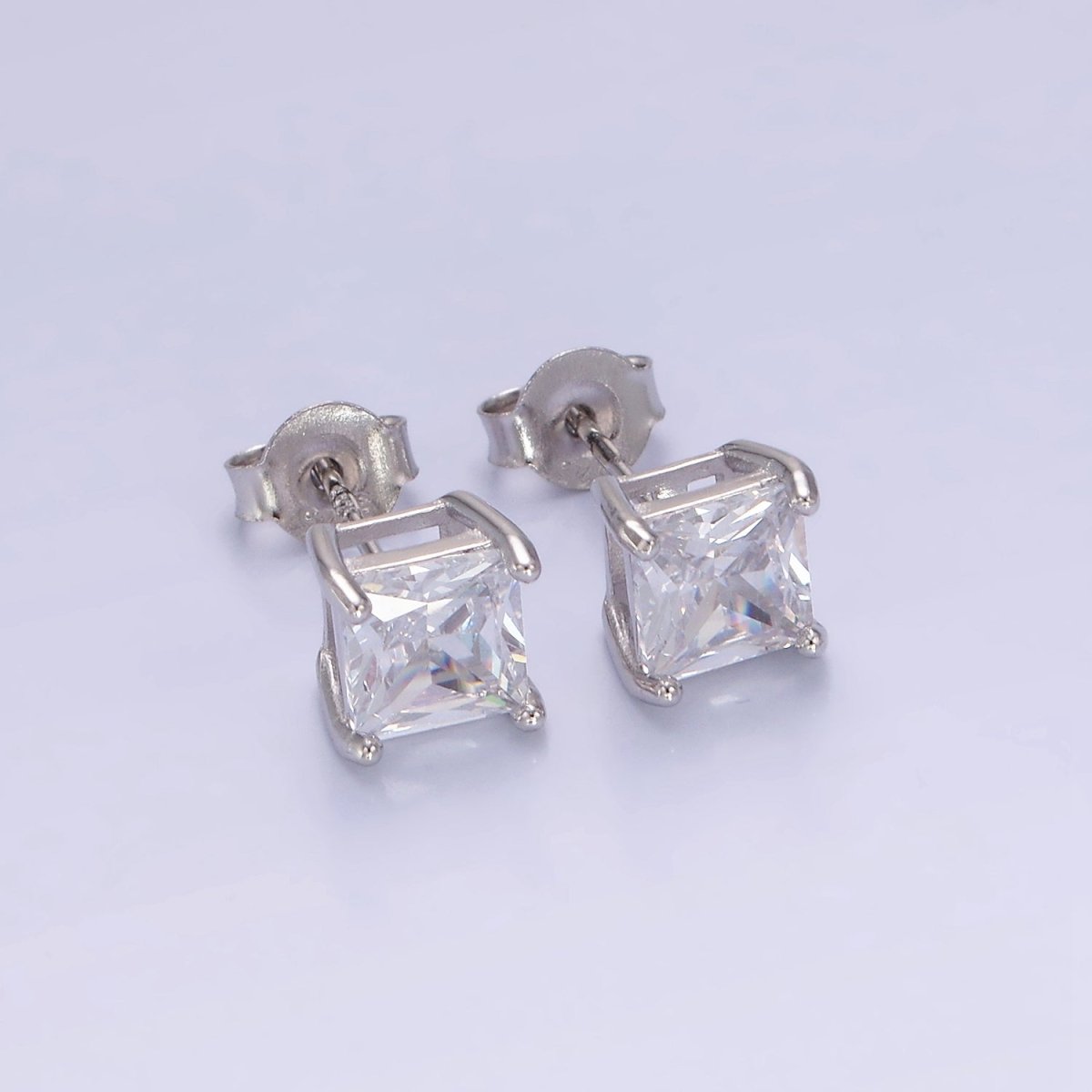 S925 Sterling Silver Clear CZ Baguette Square Stud Earrings | SL-482 - DLUXCA