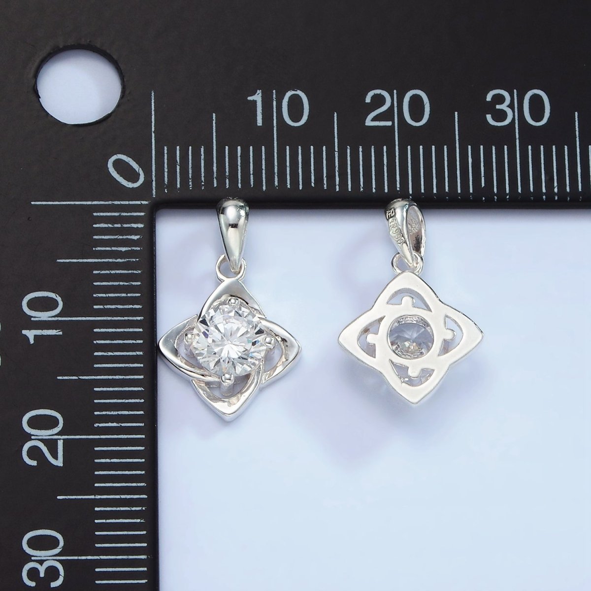 S925 Sterling Silver Clear CZ Geometric Edged Open Flower Pendant | SL-467 - DLUXCA