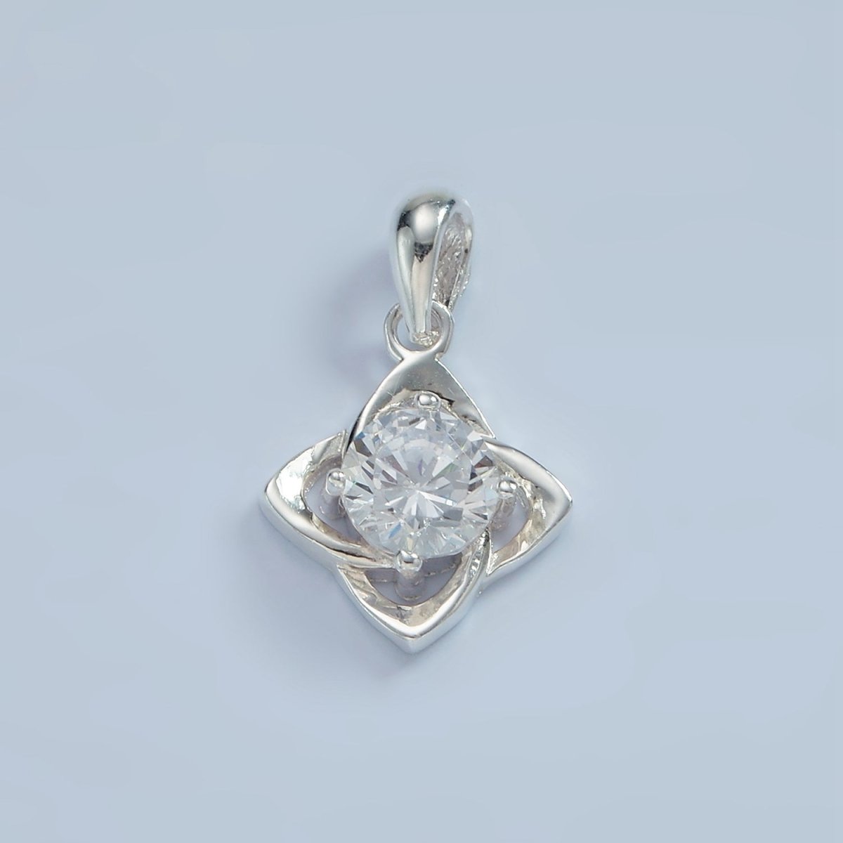 S925 Sterling Silver Clear CZ Geometric Edged Open Flower Pendant | SL-467 - DLUXCA