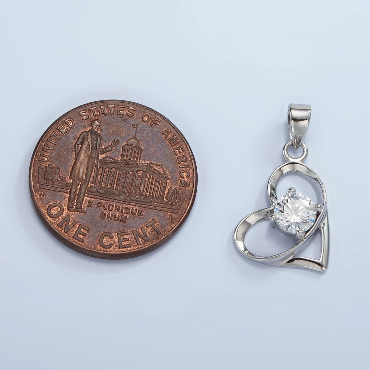 S925 Sterling Silver Clear CZ Geometric Open Heart Pendant | SL-456 - DLUXCA